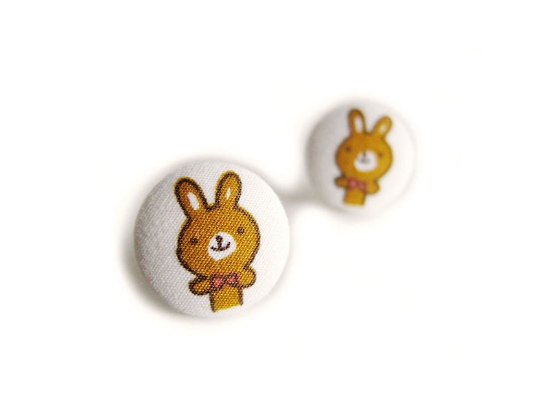 布釦耳環 小兔子 可做夾式耳環 - 耳環/耳夾 - 其他材質 咖啡色