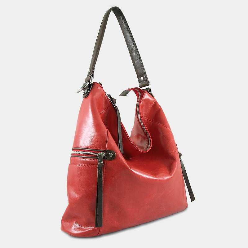 Influxx GND Melanie Leather Shoulder Bag / Work Bag / Tote  – Poppy Red - กระเป๋าแมสเซนเจอร์ - หนังแท้ สีแดง