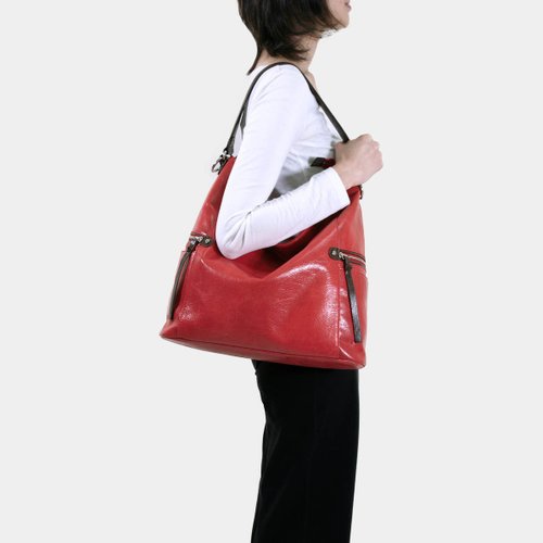 Influxx GND Melanie Leather Shoulder Bag / Work Bag / Tote – Poppy Red