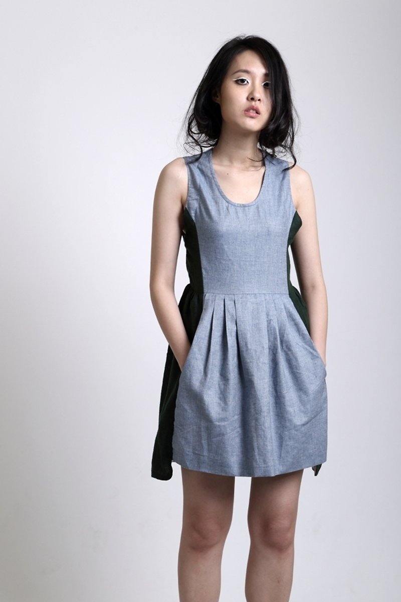 SARTO 2014 SS// 無袖藍色高腰娃娃洋裝 - 連身裙 - 其他材質 藍色