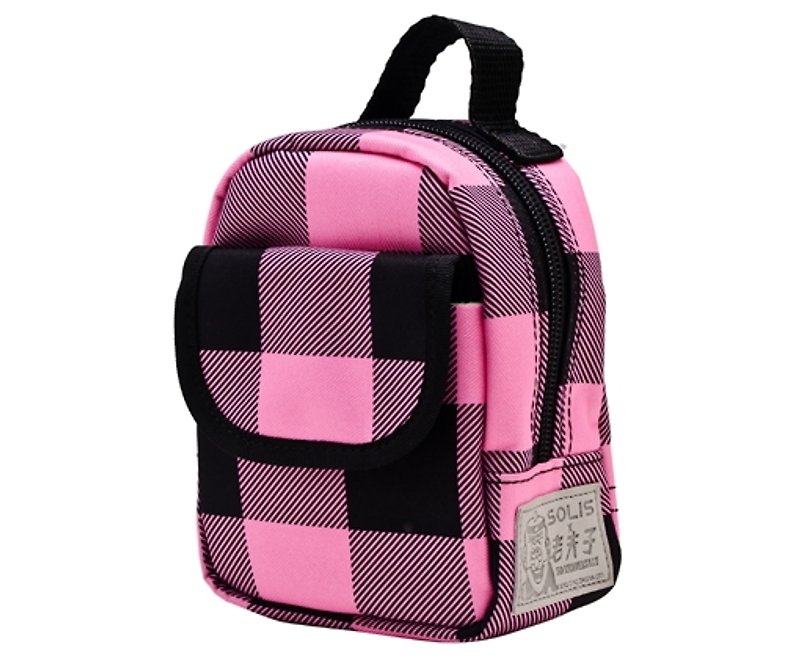 SOLIS [ Old Master Series ] Premium Purse Bag /Waist Bag(pink/black grid) - กระเป๋าเครื่องสำอาง - เส้นใยสังเคราะห์ สึชมพู