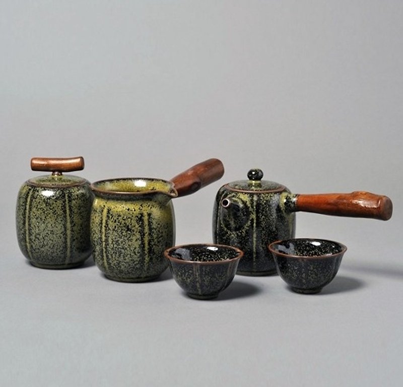 緑茶粉末：4カップは釉薬ブルーパンプキンパンプキン家族のカボチャの鍋+鍋+海+カボチャカボチャのティーカップオフ[台湾] - 急須・ティーカップ - その他の素材 グリーン