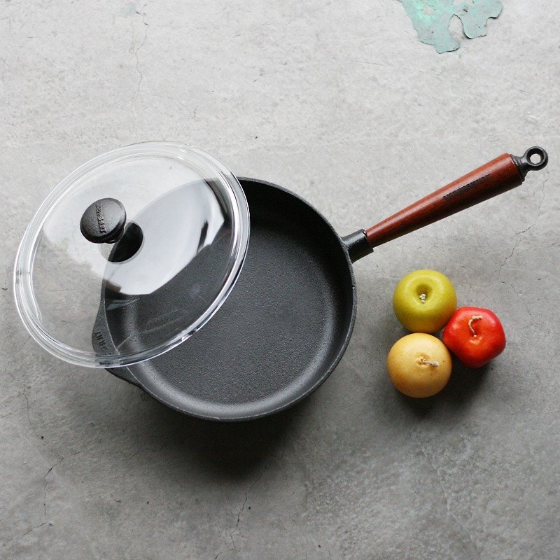 Sweden SKEPPSHULT cast iron deep frying pan 25cm with glass cover - เครื่องครัว - โลหะ สีดำ