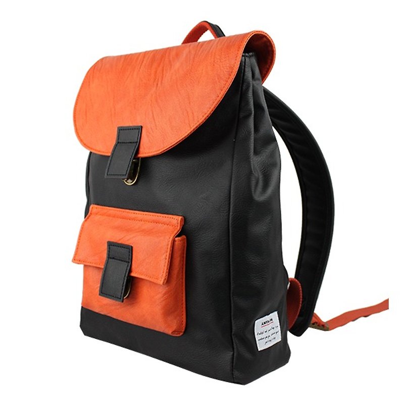 AMINAH-Orange Lightweight Backpack【am-0277】 - กระเป๋าเป้สะพายหลัง - หนังเทียม สีแดง