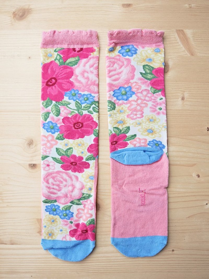 JHJ Design 加拿大品牌 高彩度針織棉襪 客家花布-針織襪(粉紅) - 襪子 - 其他材質 