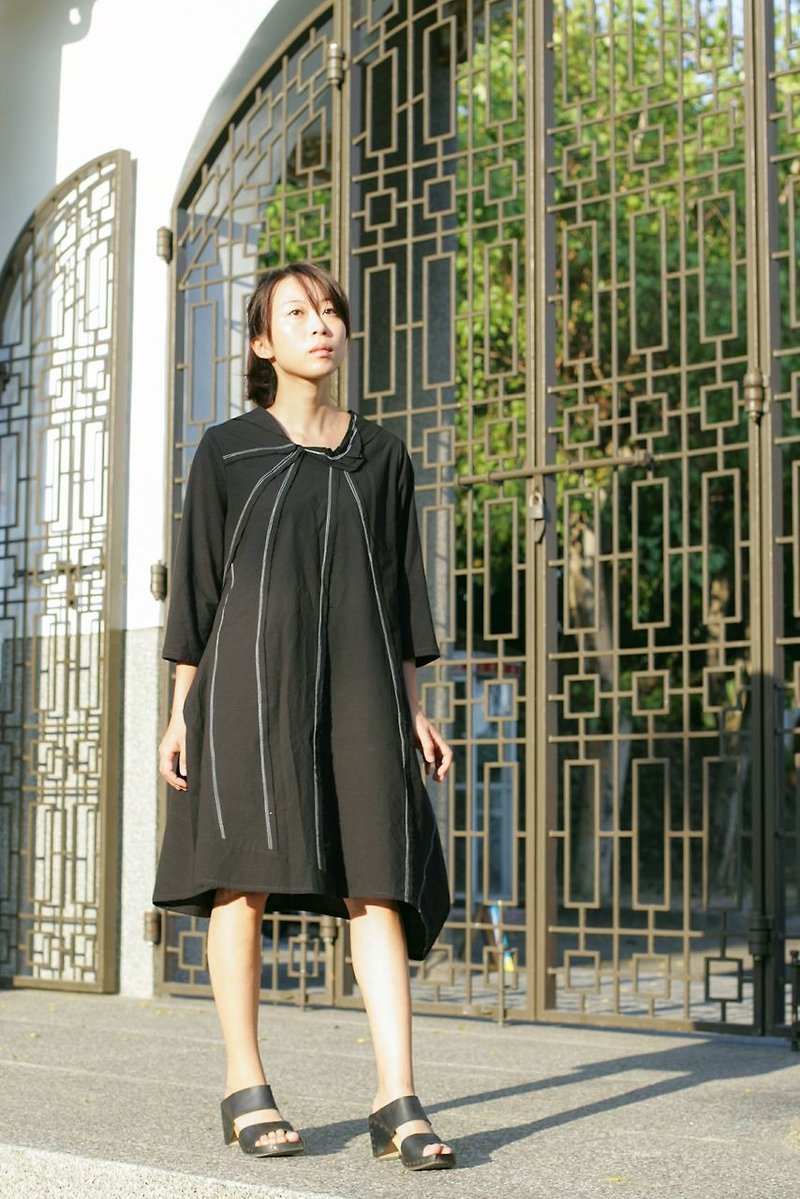 黒のドレス - ワンピース - コットン・麻 ブラック