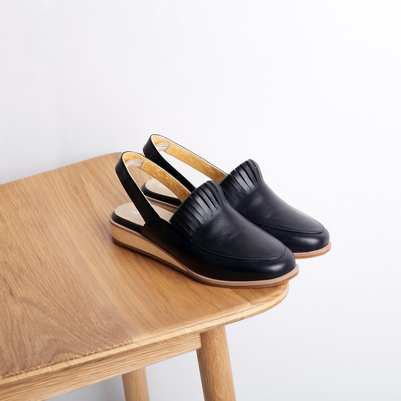 BLACK-PINE Slingback Loafers - รองเท้าลำลองผู้หญิง - หนังแท้ สีดำ