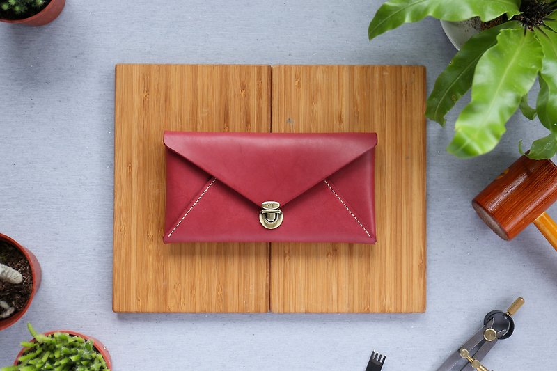 Shekinah Handmade Leather-Envelope Holder Push Buckle Long Clip - Wallets - Genuine Leather Brown