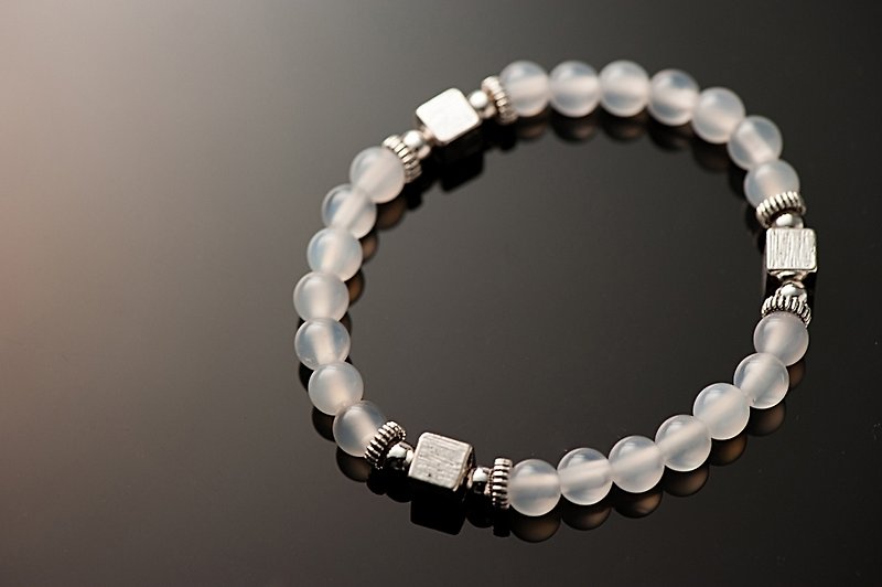[Woody'sHandmade] pure. Agate single bracelets (b paragraph) - Bracelets - Other Materials White