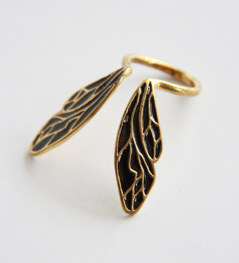 黑色的蜻蜓翅戒指 - 戒指 - 其他金屬 金色