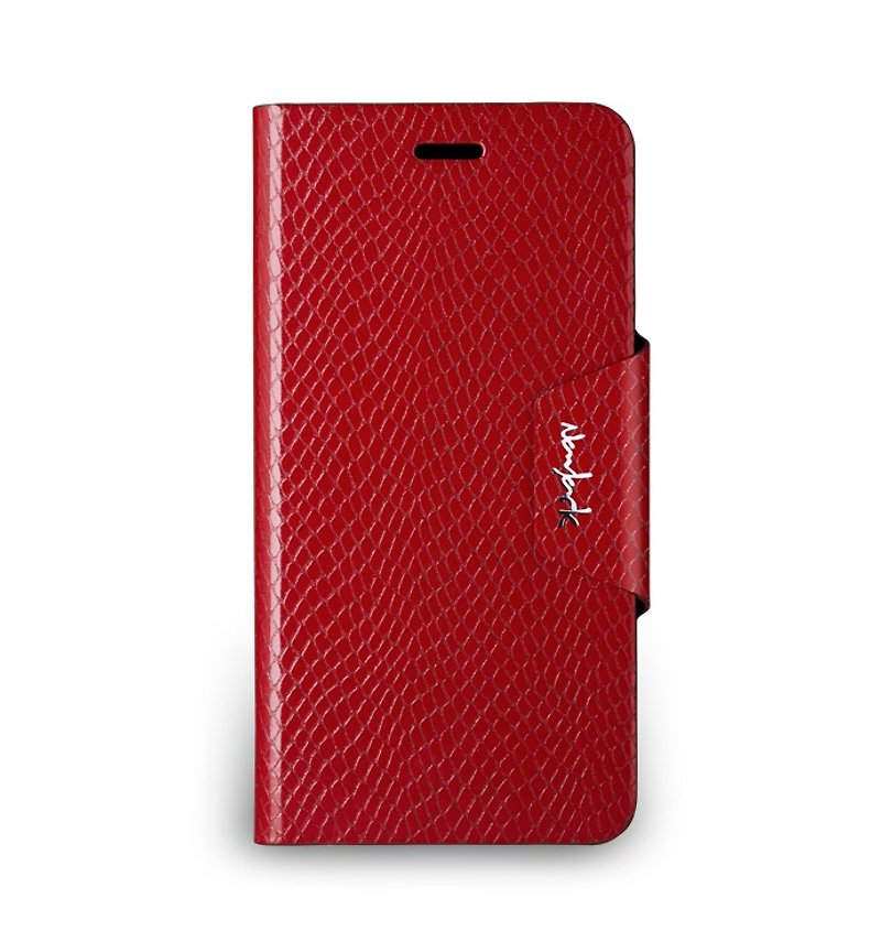 iPhone 6 Plus -The Python Series - snakeskin embossed side flip stand protective sleeve - bright red color - อื่นๆ - หนังแท้ สีแดง