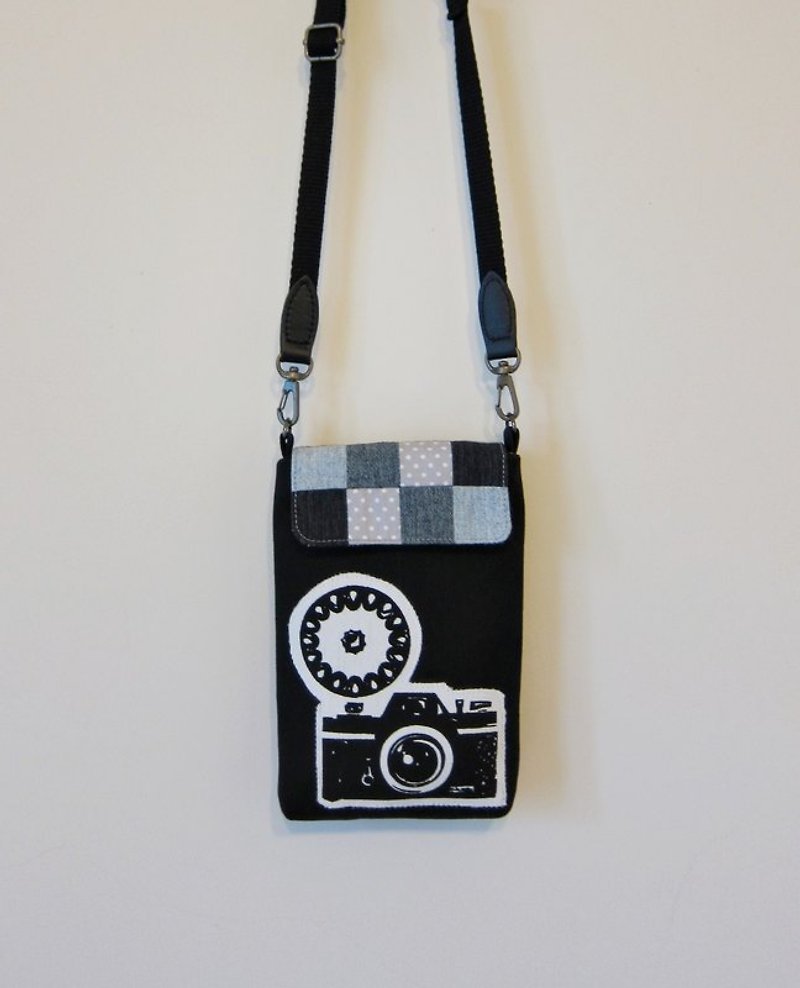 Limited Vintage Camera small backpack - กระเป๋าแมสเซนเจอร์ - ผ้าฝ้าย/ผ้าลินิน สีดำ