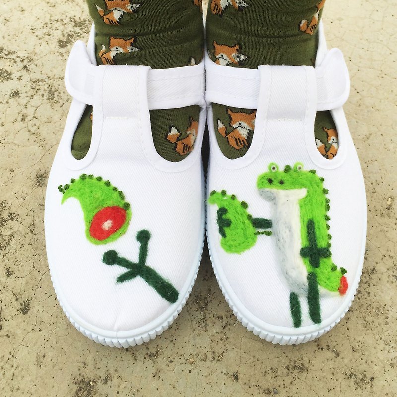 FLAC school workshops zonezoo small gecko by the tail playful shoes handmade wool felt white shoes white shoes - Women's Casual Shoes - Wool Green