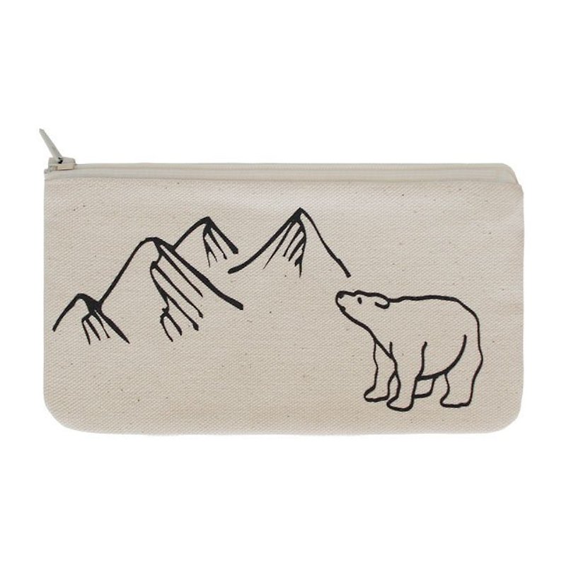 handmade Polar Bear Pencil Bag - กระเป๋าใส่เหรียญ - ผ้าฝ้าย/ผ้าลินิน สีกากี