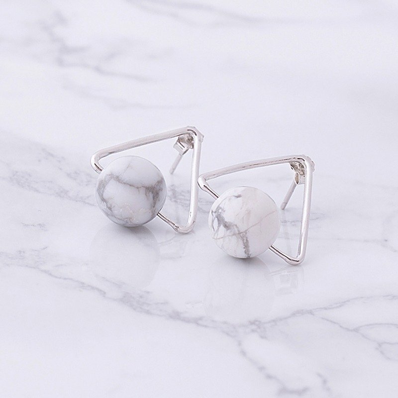 ESCA • Planet Series THE MOON Marble White Turquoise Triangle Sterling Silver Stud Earrings (Silver) - Earrings & Clip-ons - Gemstone White
