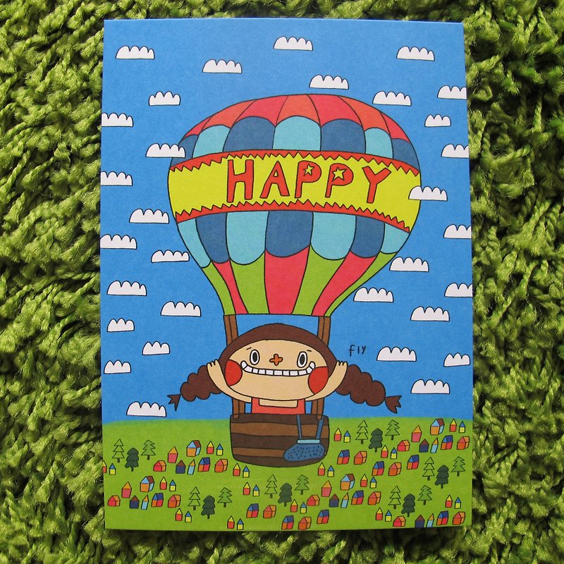 Flowers big nose postcard -Happy hot air balloon No. - Cards & Postcards - Paper Multicolor