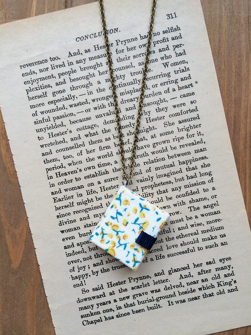 Mini Book Necklace| Floral Prints| Yellow - สร้อยคอ - กระดาษ สีเหลือง