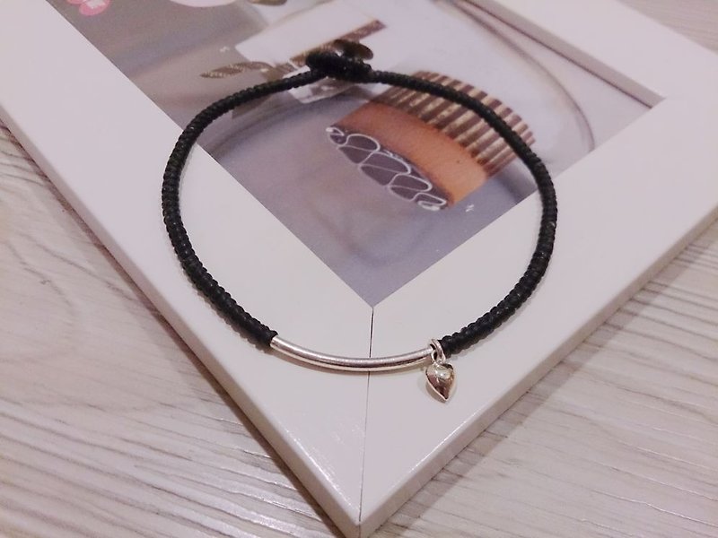 925 sterling silver anklet lucky rope anklet wax line anklet black silver tube + small love - กำไลข้อเท้า - โลหะ หลากหลายสี