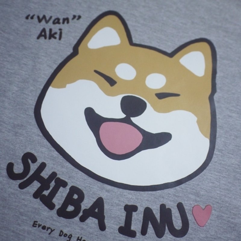 Warehouse Single Head Big Face Shiba Inu Smiley Chai Chai T-Shirt - Unisex Hoodies & T-Shirts - Other Materials Gray