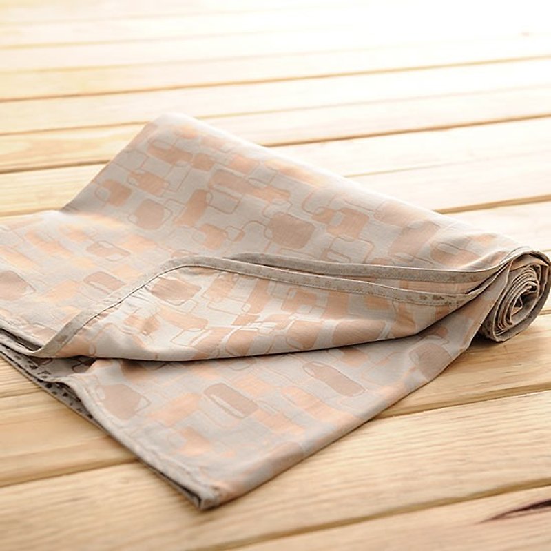 KAKIBABY patented natural persimmon dyed cloth cool and breathable anti-limb blanket 150x100cm (square blue) - เครื่องนอน - พืช/ดอกไม้ สีน้ำเงิน