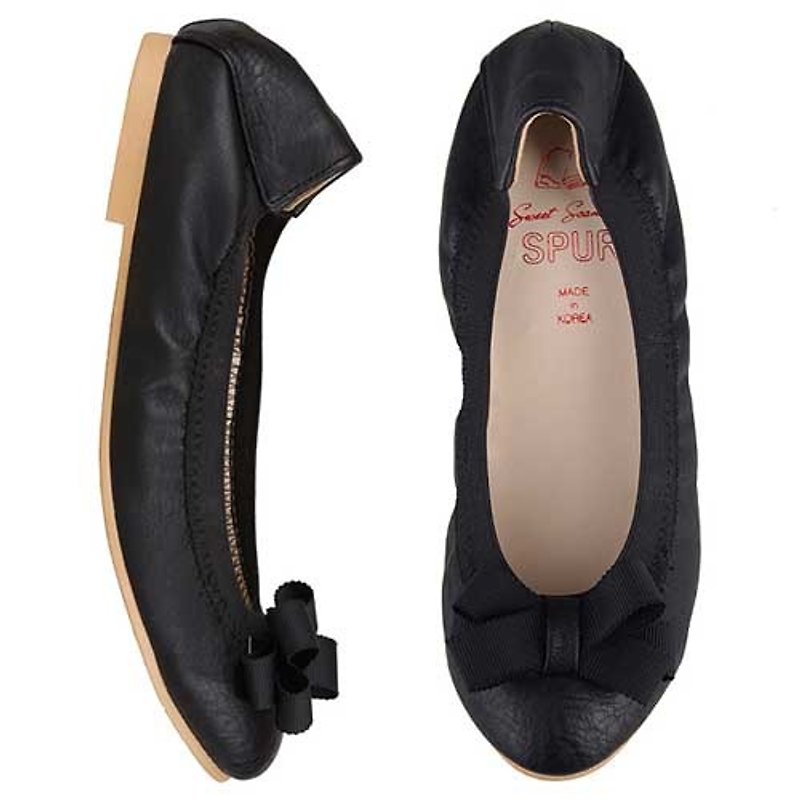 【Korean brand】SPUR cute triple ribbon flats 28039 BLACK - รองเท้าลำลองผู้หญิง - หนังแท้ สีนำ้ตาล