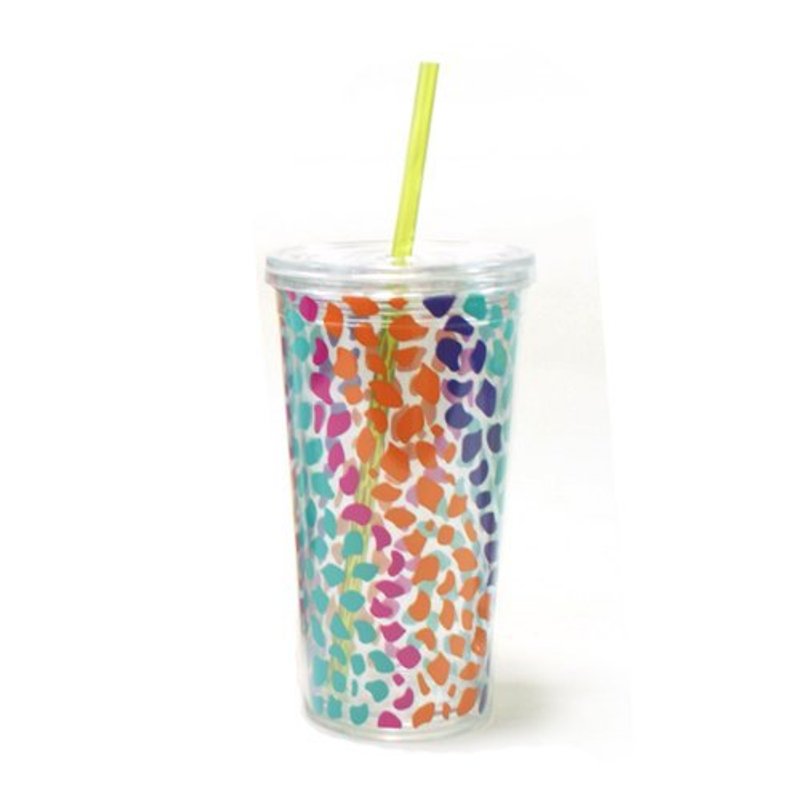 Summer Love Double-layer Qinliang Cup 680ml[Color Leopard Print] - ถ้วย - พลาสติก สีส้ม