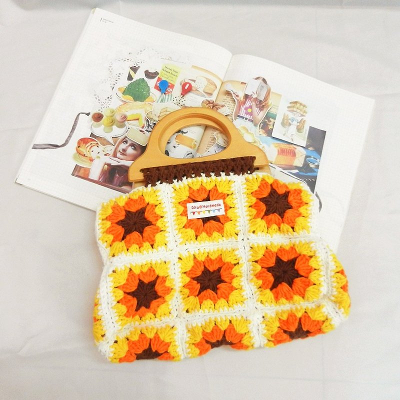 · Original Series crocheted sunflower Sen Department handbag splicing - กระเป๋าถือ - วัสดุอื่นๆ สีเหลือง