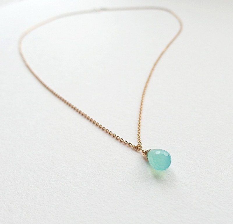 | Touch of moonlight | Yun Yu Sui Aqua Blue 14k gold necklace - Necklaces - Gemstone Blue
