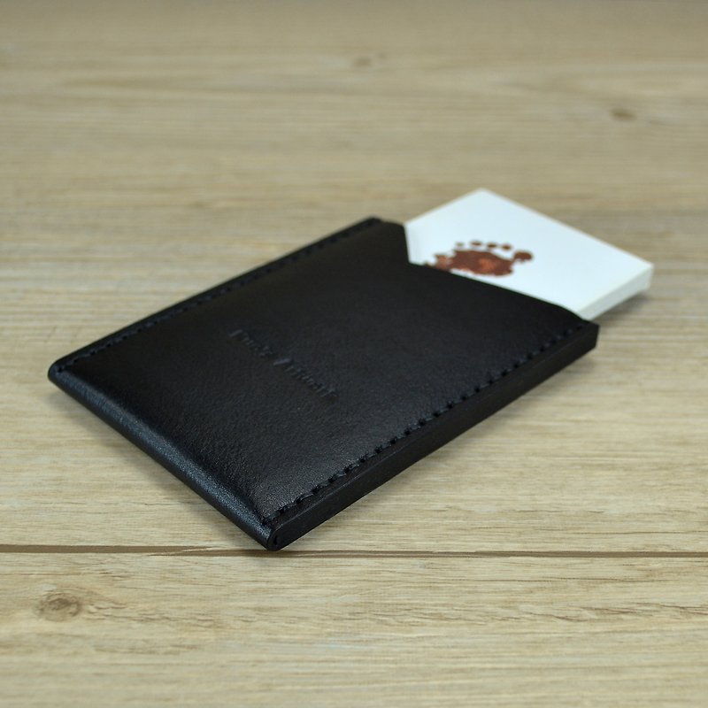 【kuo's artwork】Personalized hand stitched leather business card holder - Card Holders & Cases - Genuine Leather Black
