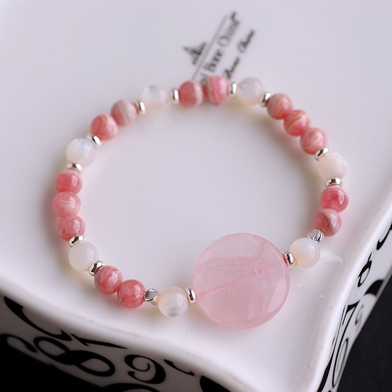 Pink crystal*pearl shell*rhodochrosite * silver beads beads bracelet - สร้อยข้อมือ - เครื่องเพชรพลอย สึชมพู