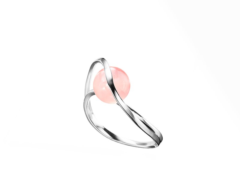 14k白金粉晶戒指 簡約輕珠寶白金戒指 訂婚戒指 玫瑰石英金飾女戒 - 戒指 - 貴金屬 粉紅色