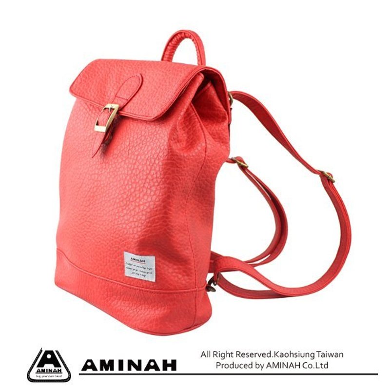 AMINAH-秋季漸濃-可愛童話兩用小背包-紅色 - Messenger Bags & Sling Bags - Genuine Leather Red