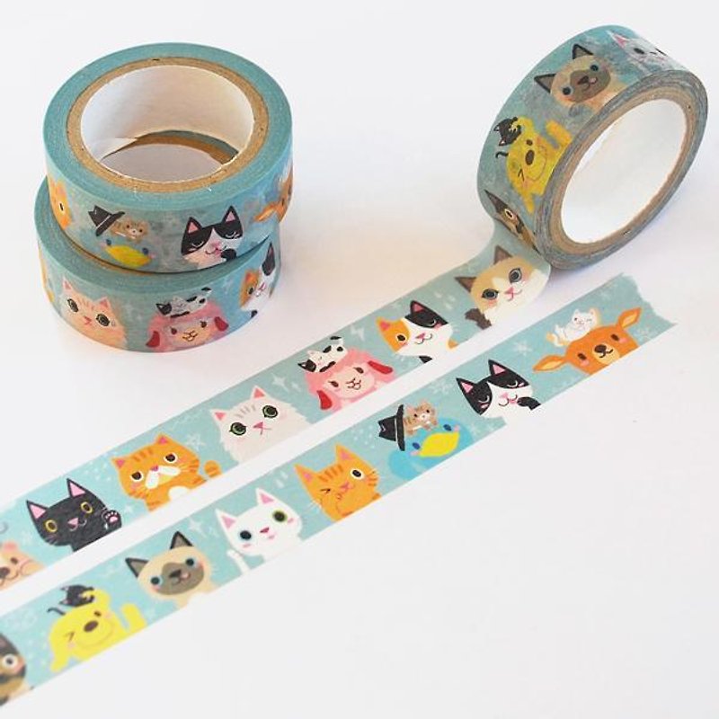 And paper tape: cats party - Washi Tape - Paper Blue