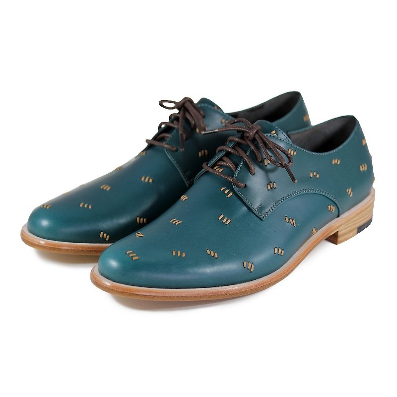 Derby shoes Snowdrop M1091 Stitching Dark Green BROWN - Men's Leather Shoes - Genuine Leather Green