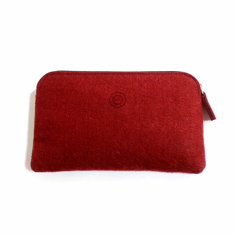 Simple Multifunction Wool Felt Hand Bag/ Textured Wine Red Pencil Bag. Storage Bag. Cosmetic Bag. Passport Bag - Clutch Bags - Wool Red