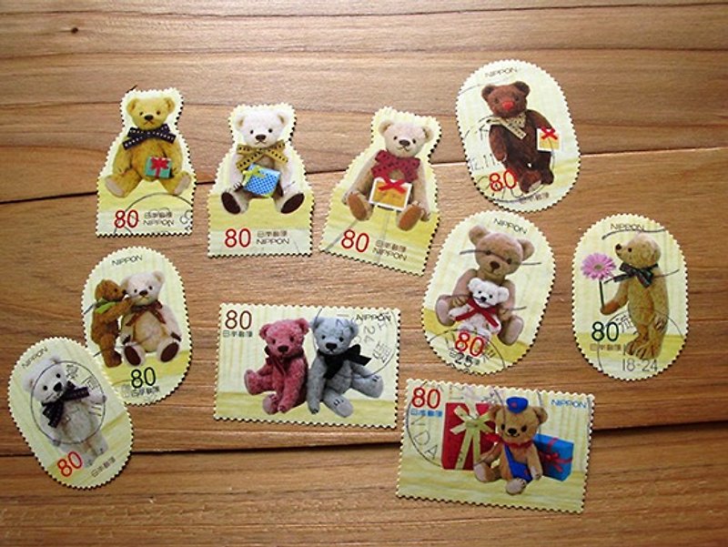 日本信銷郵票 手帳素材 異形版可愛泰迪熊10枚入 - 貼紙 - 紙 
