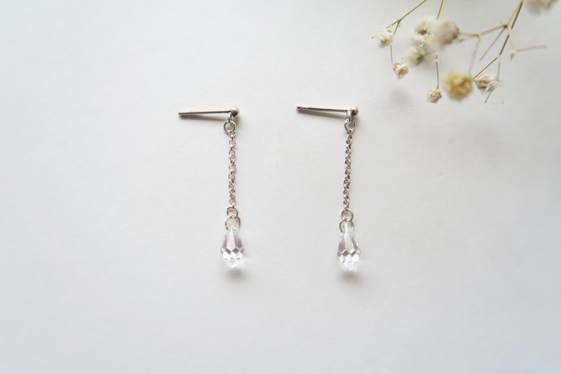 925 sterling silver water drop crystal earrings Dangle chain / Mother's Day / gift / friends / girlfriends / Valentine's Day - ต่างหู - โลหะ สีเทา