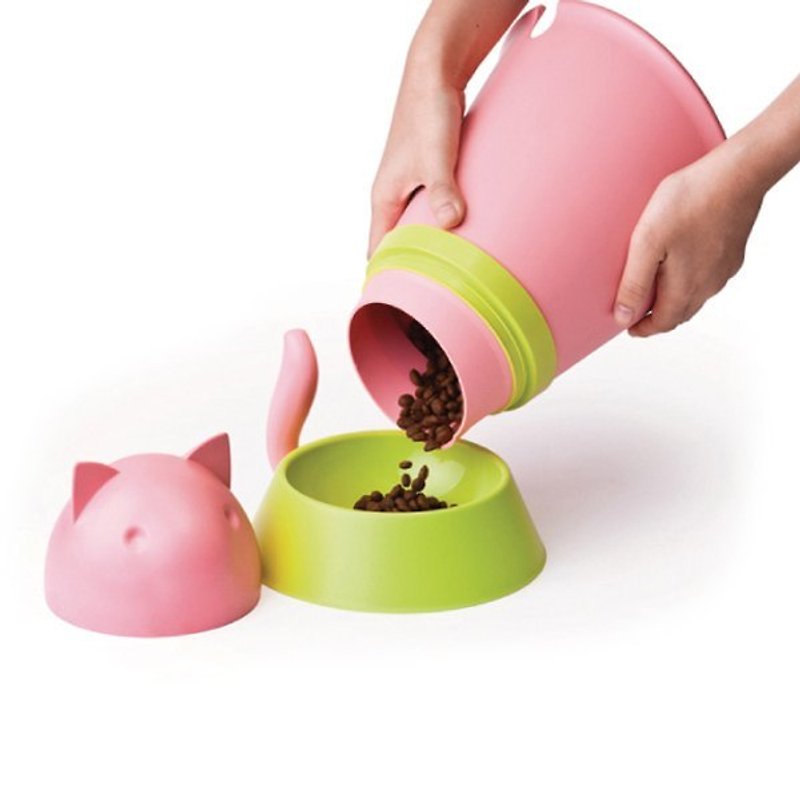 QUALY 凱喵-附碗飼料桶 - 寵物碗/碗架/自動餵食器 - 塑膠 多色