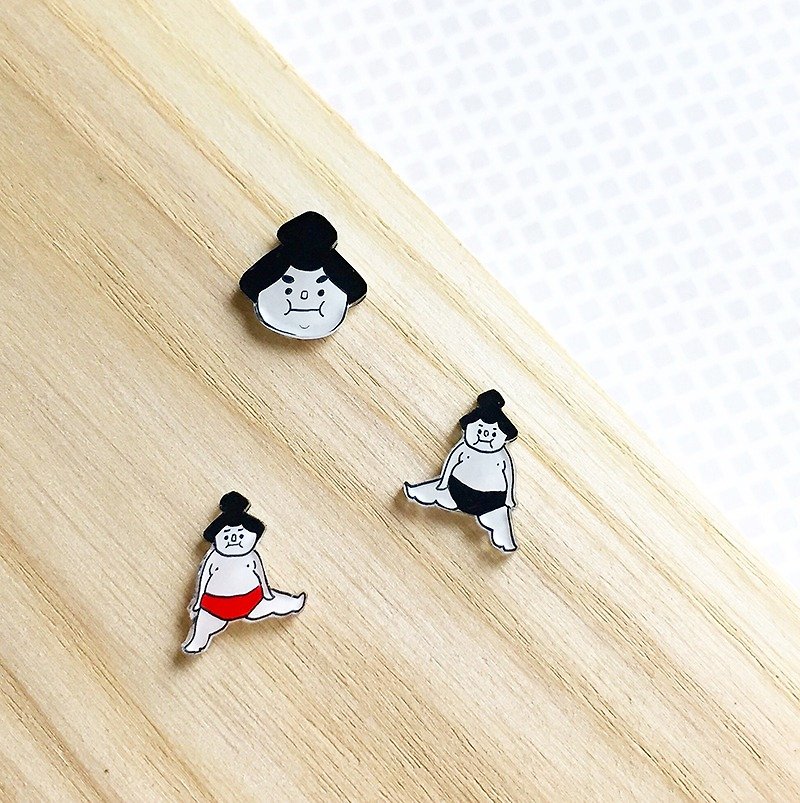 Pista Qiu hand-painted earrings/character-what fight~sumo wrestling - Earrings & Clip-ons - Resin Black