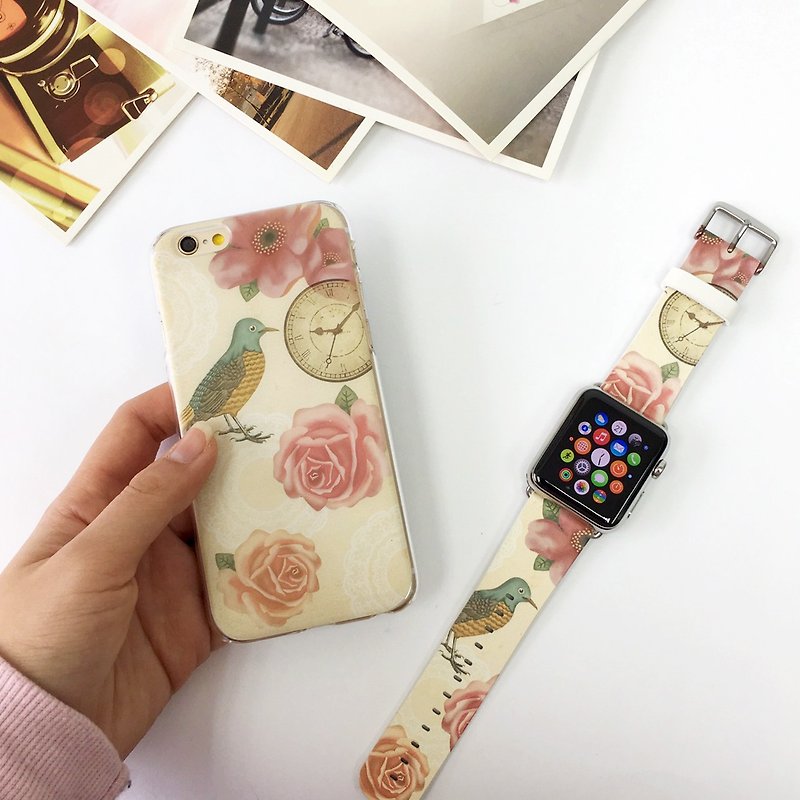 [Gift Packaging] Apple Watch Series 1 and Series 2 - Vintage Floral Bird Patten Soft / Hard Case + Apple Watch Strap Band - Other - Plastic 