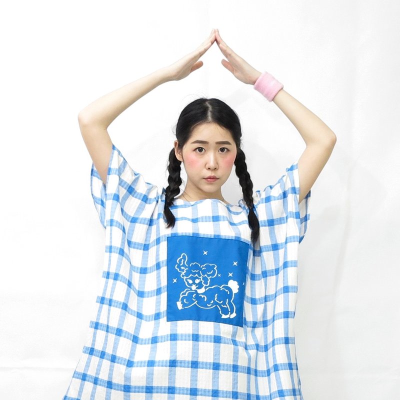 小綿羊野餐服 - 洋裝/連身裙 - 其他材質 藍色