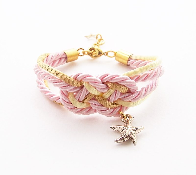 Pink and peach nautical bracelet with star fish charm. - 手鍊/手鐲 - 其他材質 粉紅色