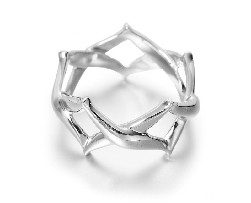 純銀紳士交叉戒指 個性925寬版戒指 創新純銀男戒指 質感中性銀戒 - 對戒 - 純銀 銀色