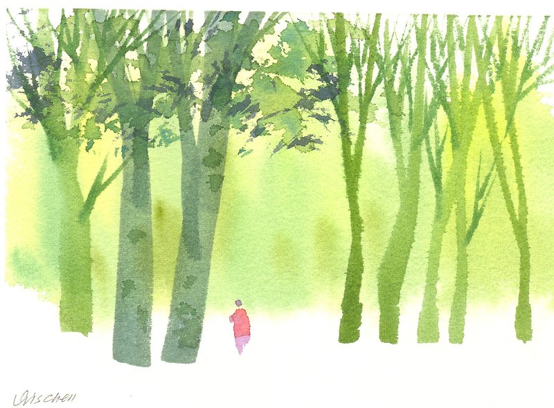 「療癒系樹林系列1-36」水彩手繪限量版明信片/賀卡 - การ์ด/โปสการ์ด - กระดาษ สีเขียว