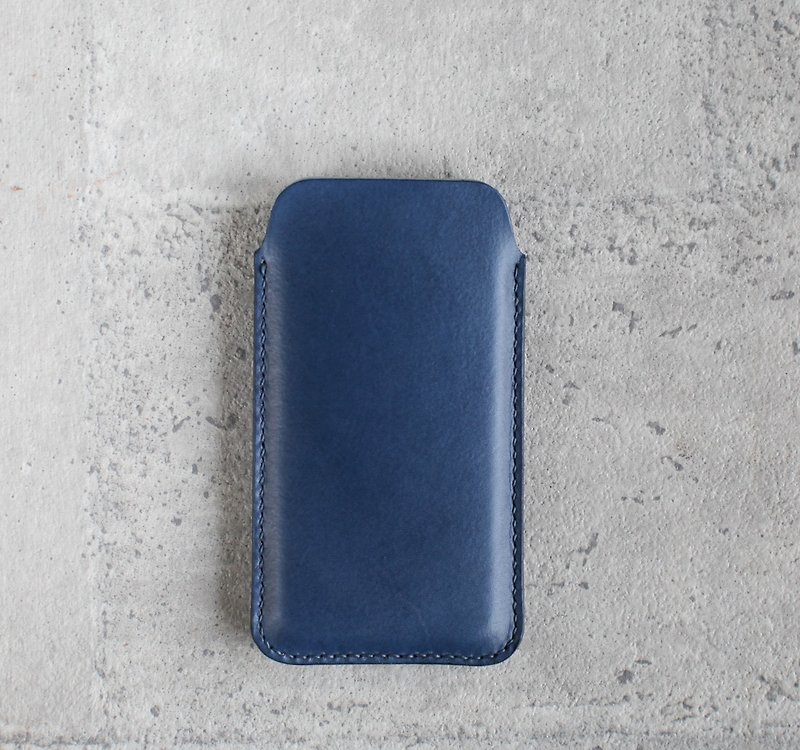 Navy blue  iPhone  handmade natural genuine leather sleeve pouch case - Phone Cases - Genuine Leather Blue