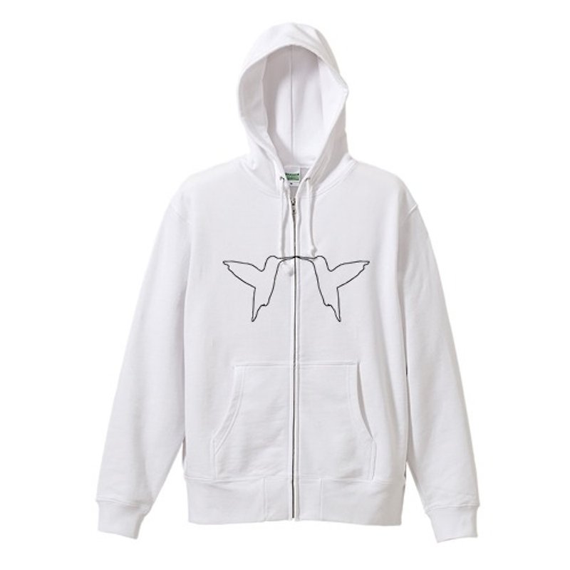 Hummingbird zip hoodie - เสื้อฮู้ด - ผ้าฝ้าย/ผ้าลินิน ขาว