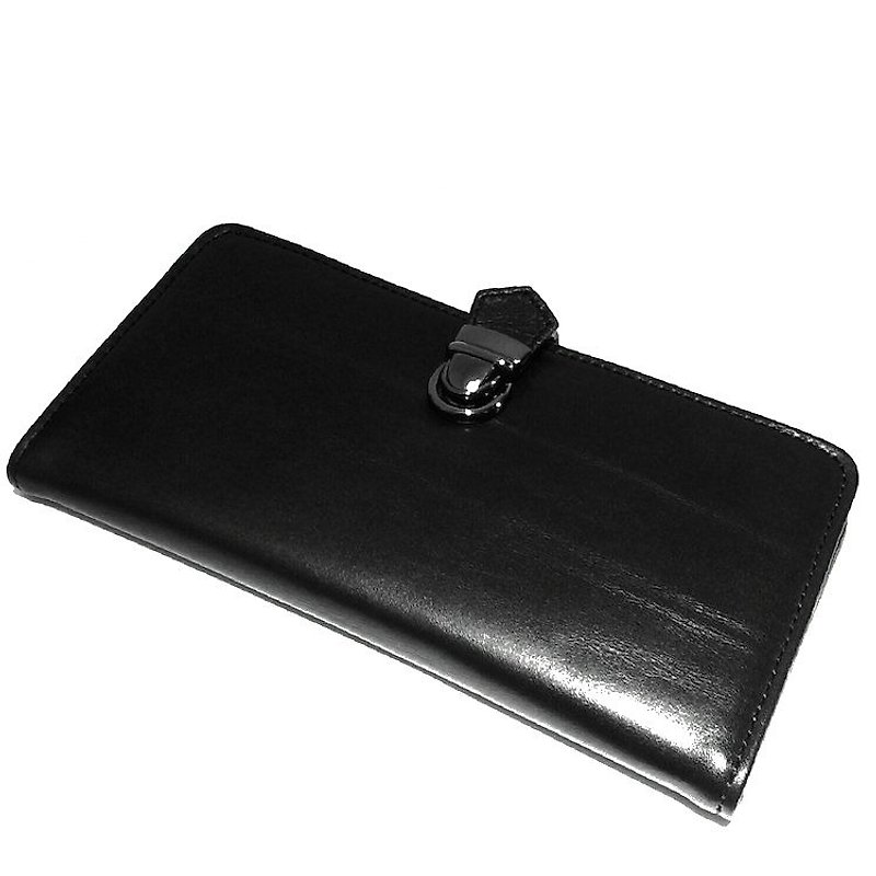 Black Italian cowhide Beunique long clip - กระเป๋าสตางค์ - หนังแท้ สีดำ