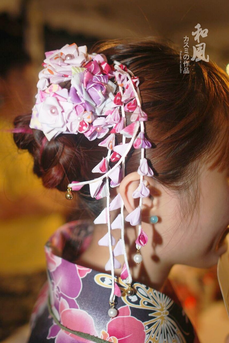 日系手工頭花 玫瑰小花復古簪 森女系和風髮簪 和服 浴衣 COS - 髮飾 - 其他材質 多色