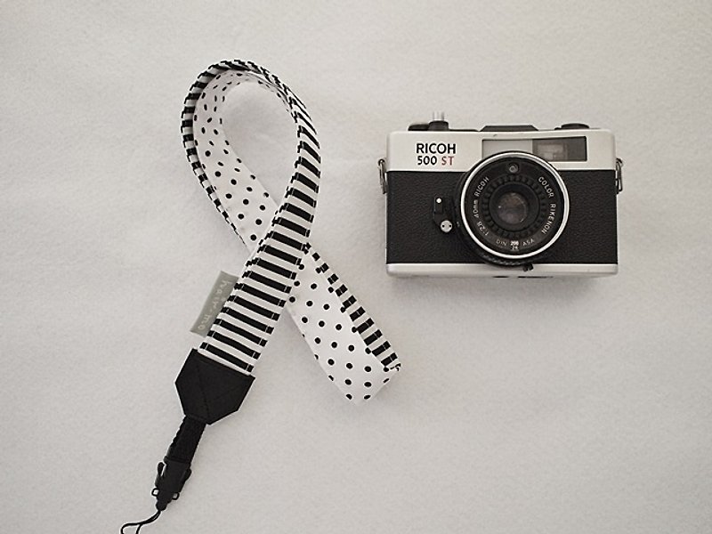 hairmo黑白拼接相機背帶-單雙孔(相機/手機/證件) - 相機背帶 - 其他材質 黑色