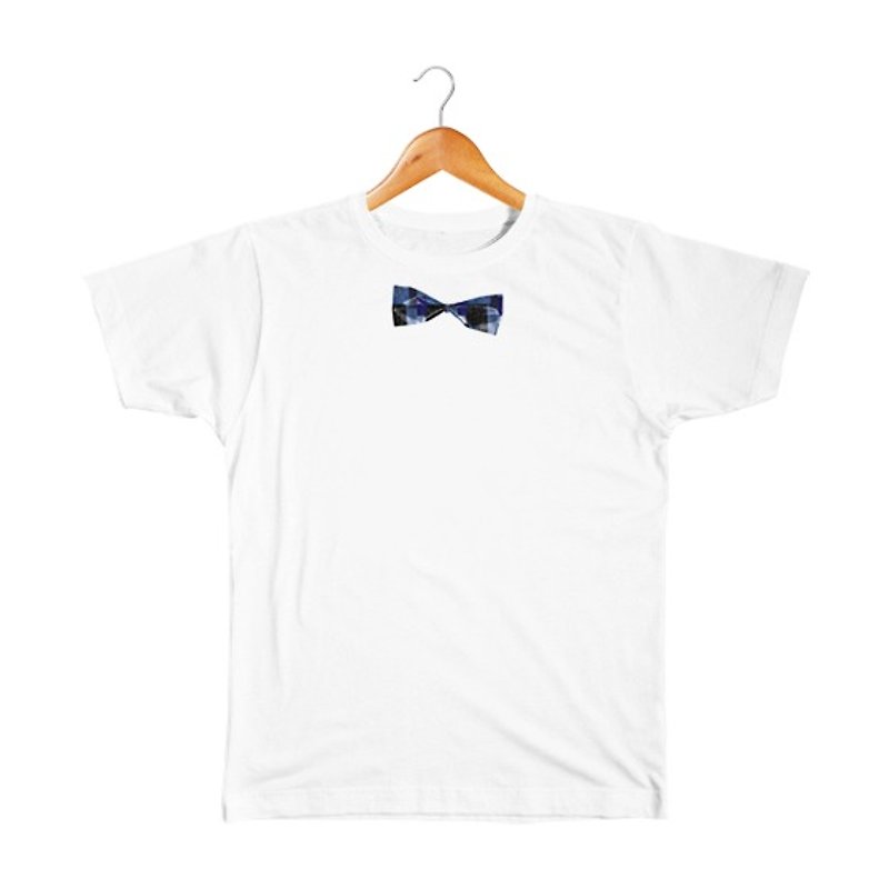 Fake denim bow tie kids - เสื้อยืด - ผ้าฝ้าย/ผ้าลินิน ขาว